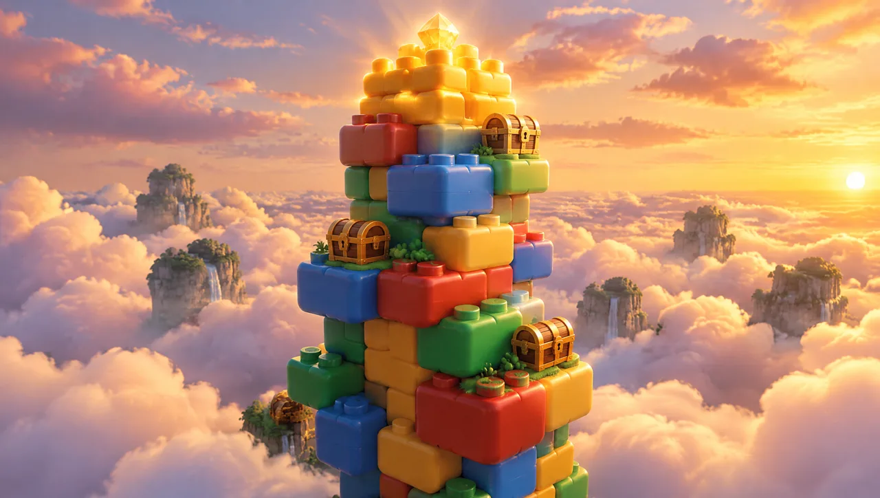 A tall brick tower rising through the clouds